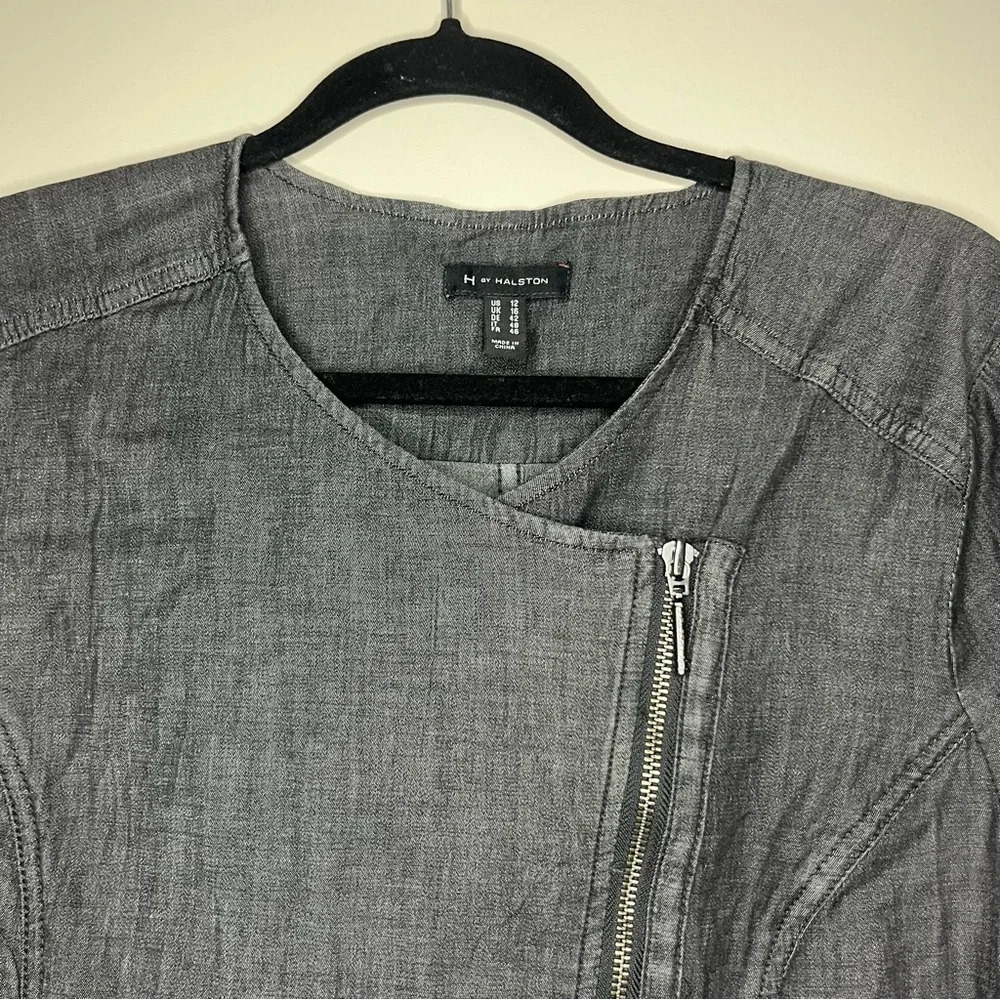 H BY HALSTON Lyocell Cotton Blend Zip Up Moto Style Lightweight Layering Jacket - Picture 4 of 9